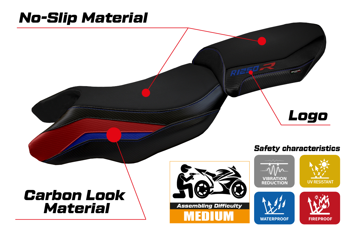 BMW R1250R 2019-2025 Seat Cover Tappezzeria Italia TPZ in Blue, Red and Black