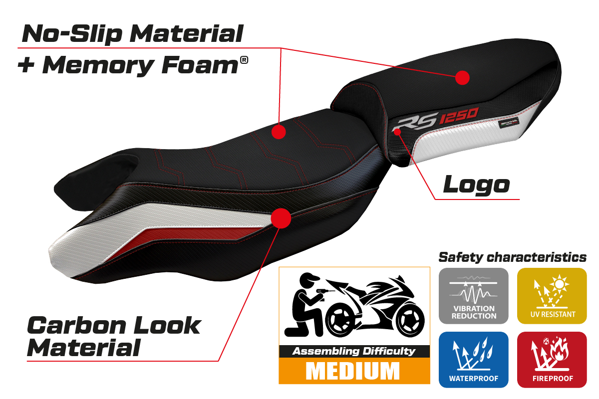 BMW R1250RS 2020-2024 Comfort Heated Seat Cover Tappezzeria Italia TPZ in White and Red