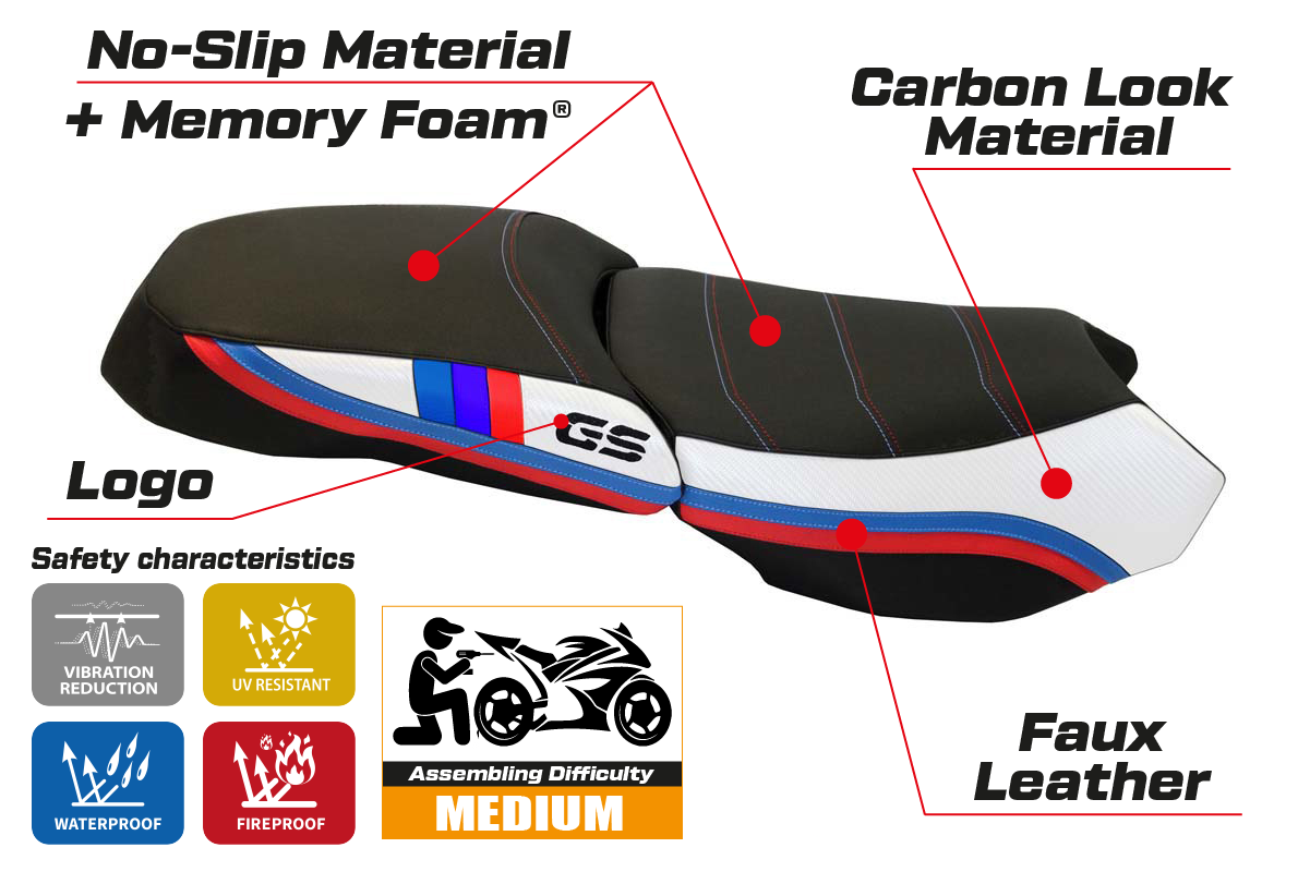 BMW R1200GS Adventure 2013-2018 Seat Cover Tappezzeria Italia TPZ Comfort in White