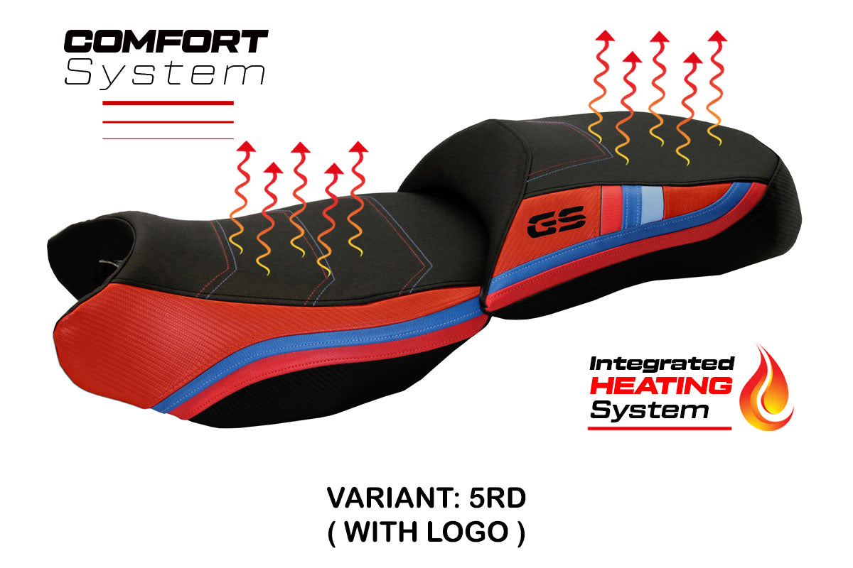 Funda de asiento BMW R1200GS 2013-2018 Tappezzeria Italia TPZ Comfort calefactable en rojo y negro