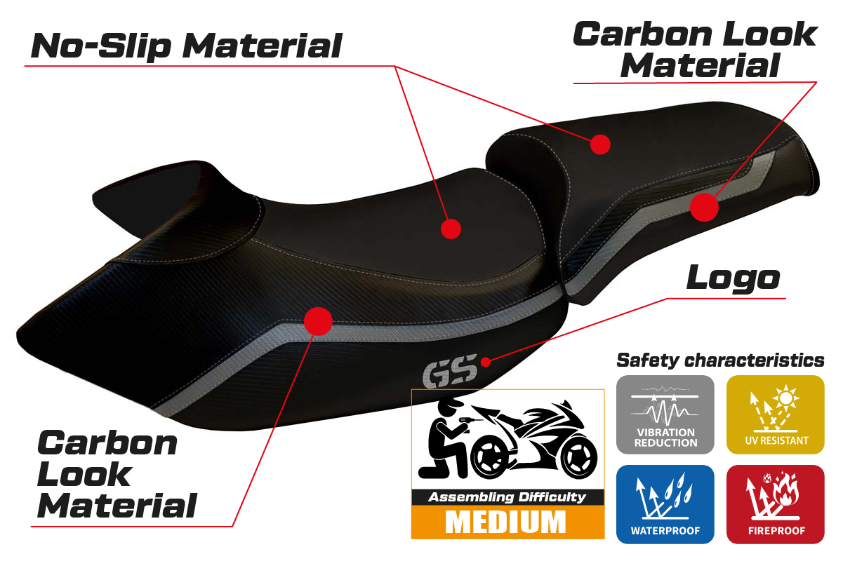 BMW R1200GS 2005-2012 Seat Cover Tappezzeria Italia TPZ in Grey and Black
