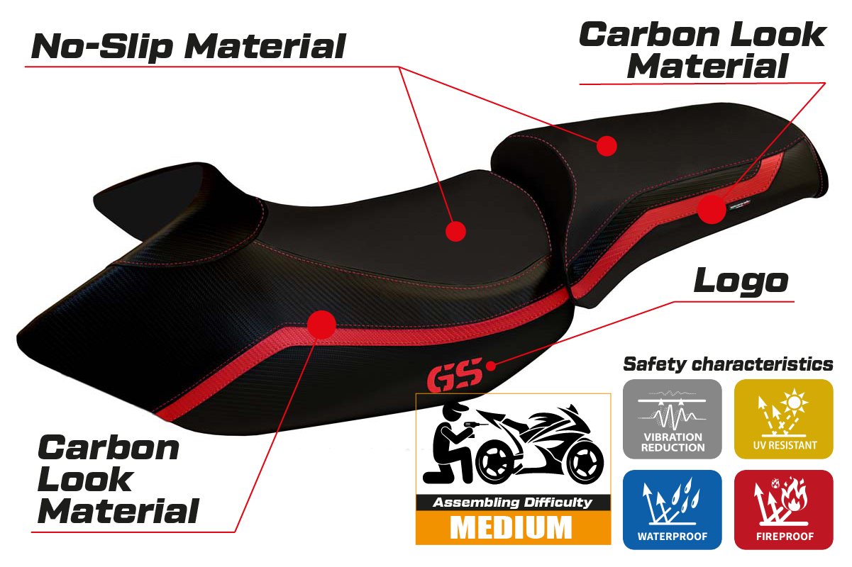 BMW R1200GS 2005-2012 Seat Cover Tappezzeria Italia TPZ in Red and Black