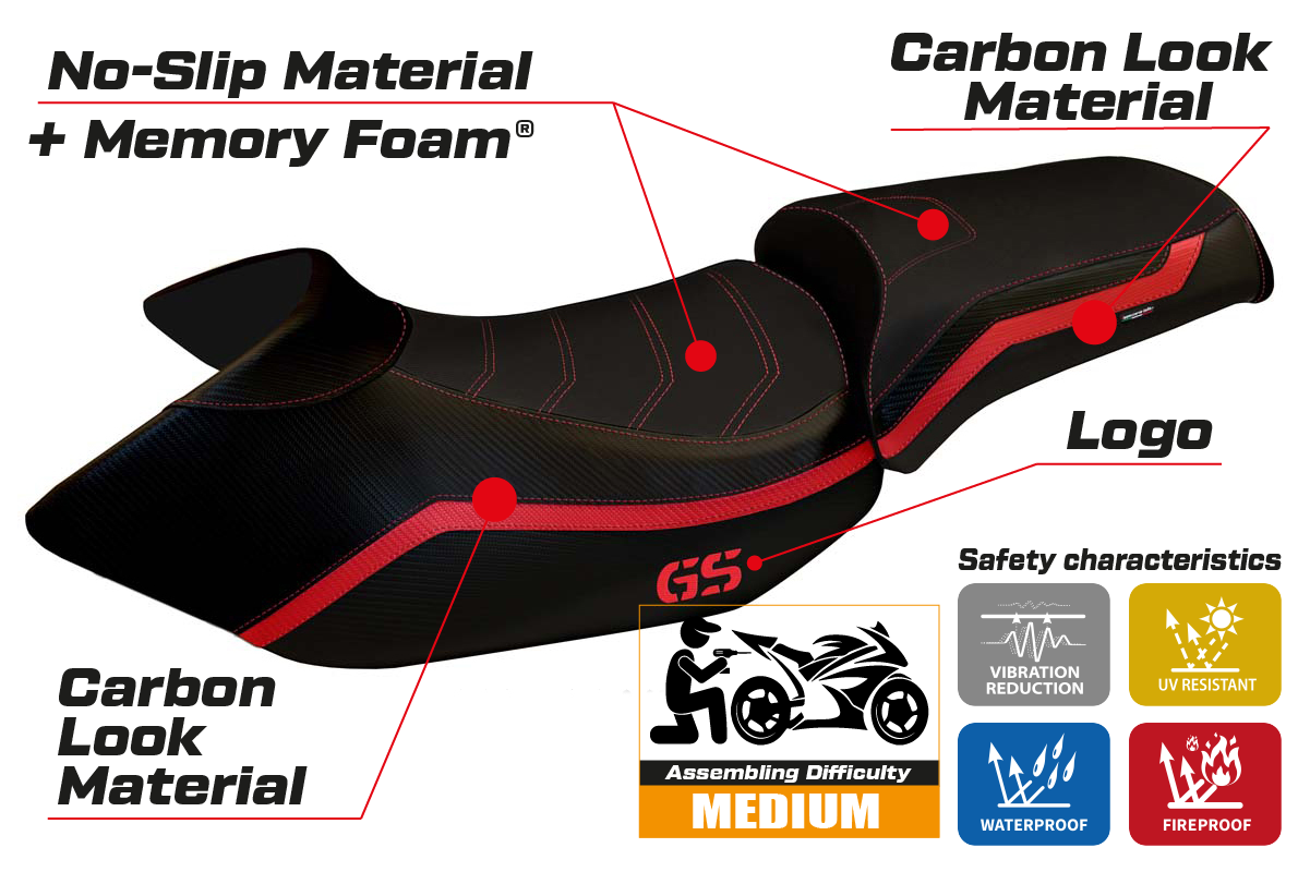 BMW R1200GS 2005-2012 Seat Cover Tappezzeria Italia TPZ Comfort in Red and Black