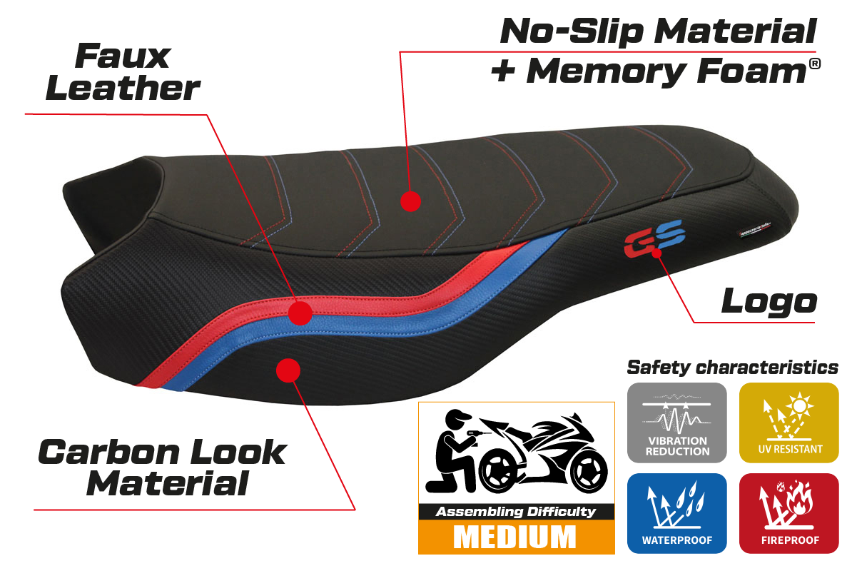 Funda de asiento BMW R1200GS R1250GS Rallye 2017-2024 Tappezzeria Italia TPZ Comfort en negro