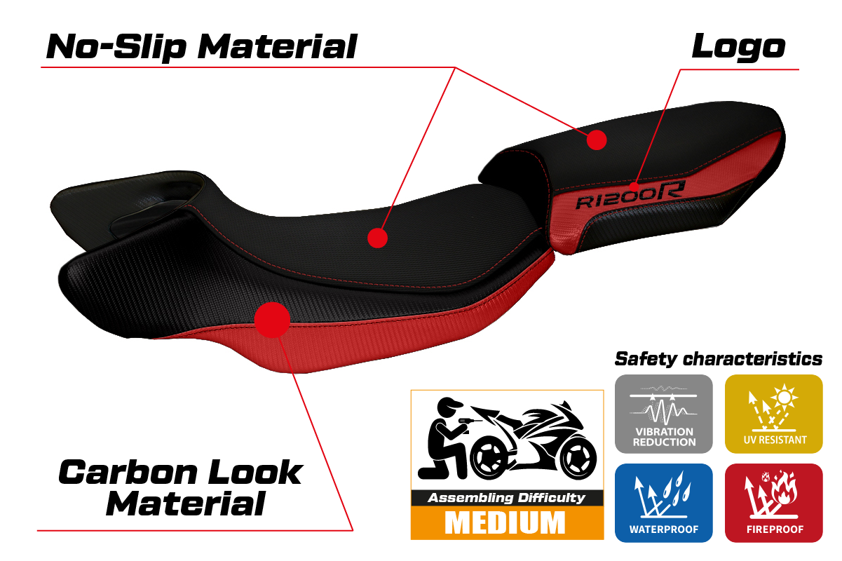 BMW R1200R 2015-2018 Seat Cover Tappezzeria Italia TPZ in Red Black
