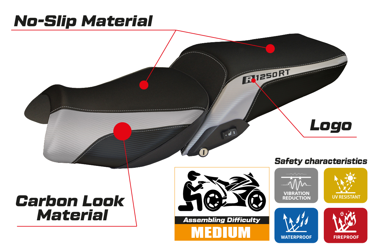 BMW R1250RT 2019-2025 Seat Cover Tappezzeria Italia TPZ in Silver and Black