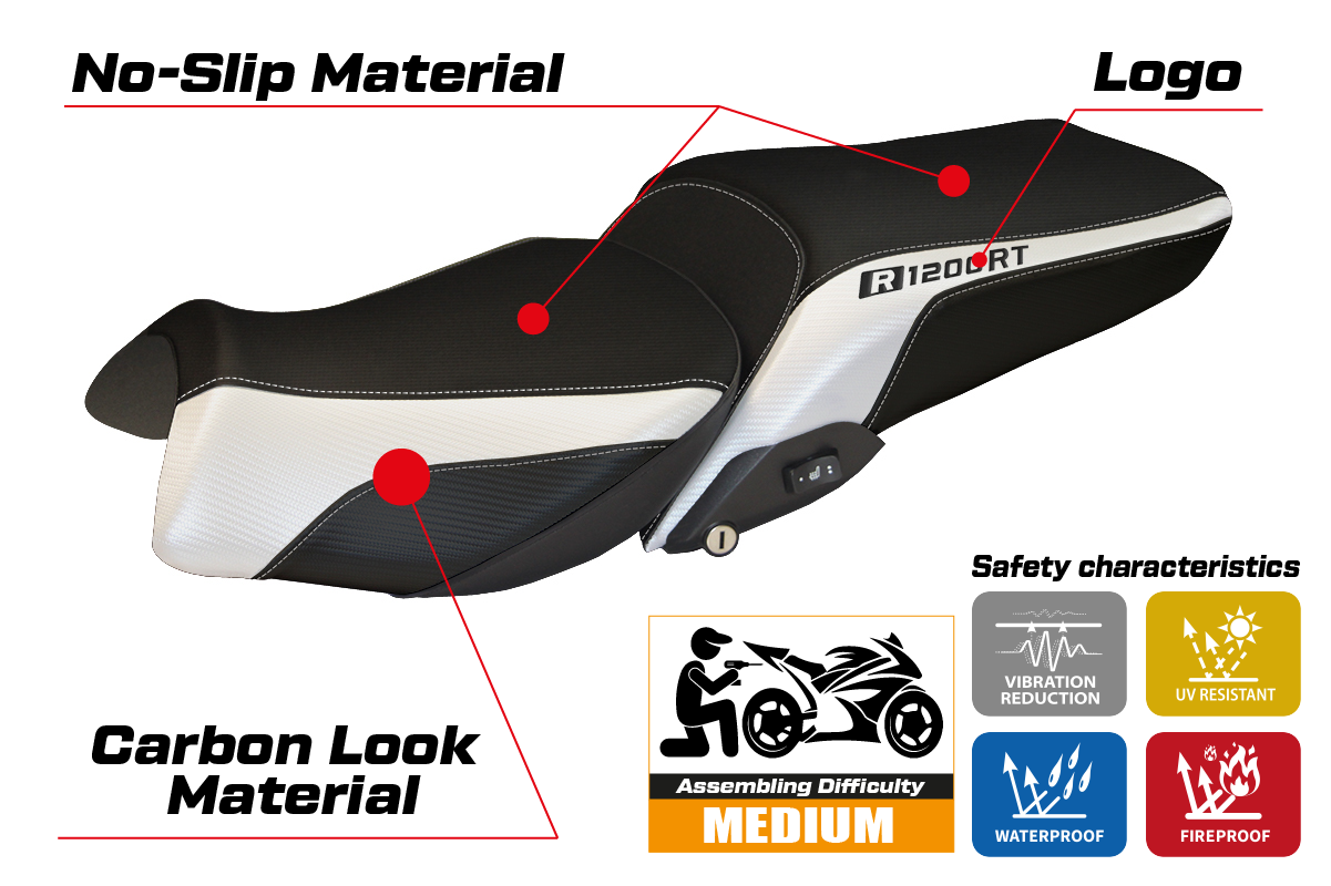 BMW R1200RT 2014-2018 Seat Cover Tappezzeria Italia TPZ in White Black