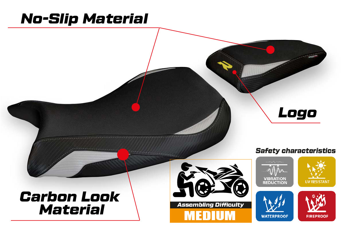 Funda de asiento BMW S1000R 2021-2025 Tappezzeria Italia TPZ en plata y negro