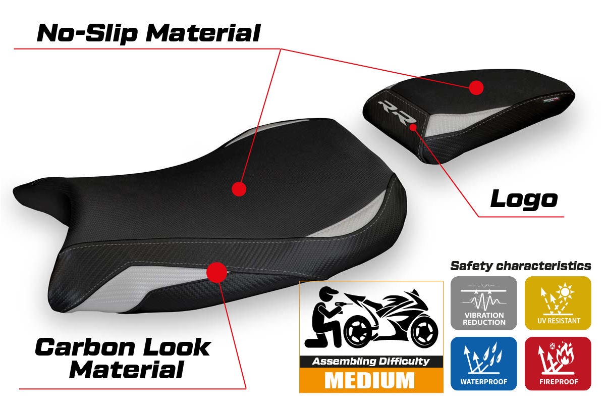 Funda de asiento BMW S1000RR M Sport 2019-2025 Tappezzeria Italia TPZ en plata y negro