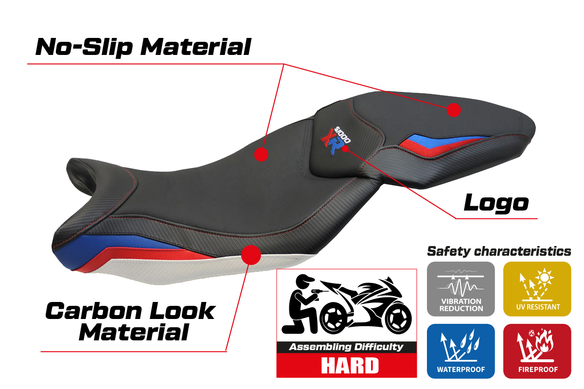 BMW S1000XR 2015-2019 Seat Cover Tappezzeria Italia TPZ in HP Red, Blue and Black