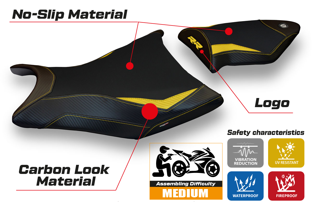 Funda de asiento BMW S1000RR 2009-2011 Tappezzeria Italia TPZ en amarillo y negro