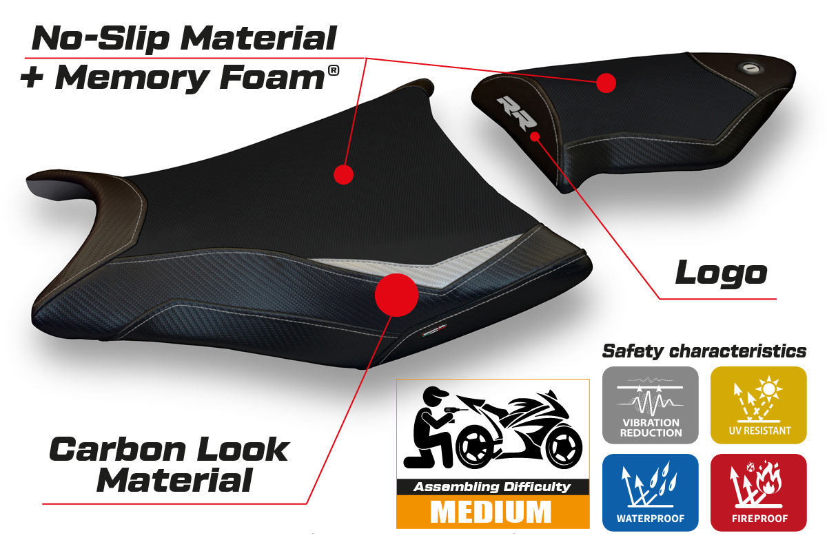 BMW S1000RR 2009-2011 Seat Cover Tappezzeria Italia TPZ Comfort in Silver and Black