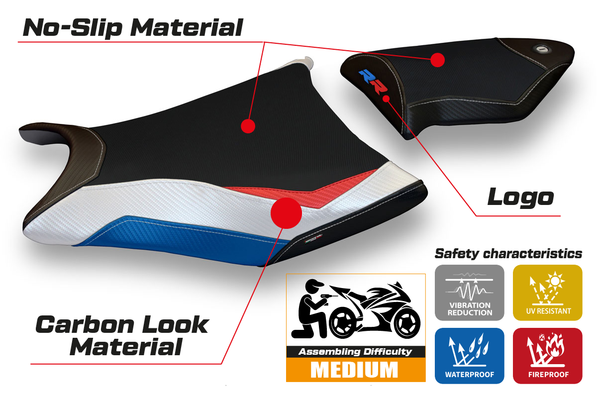 BMW S1000RR 2009-2011 Seat Cover Tappezzeria Italia TPZ Comfort in HP Red, White and Blue