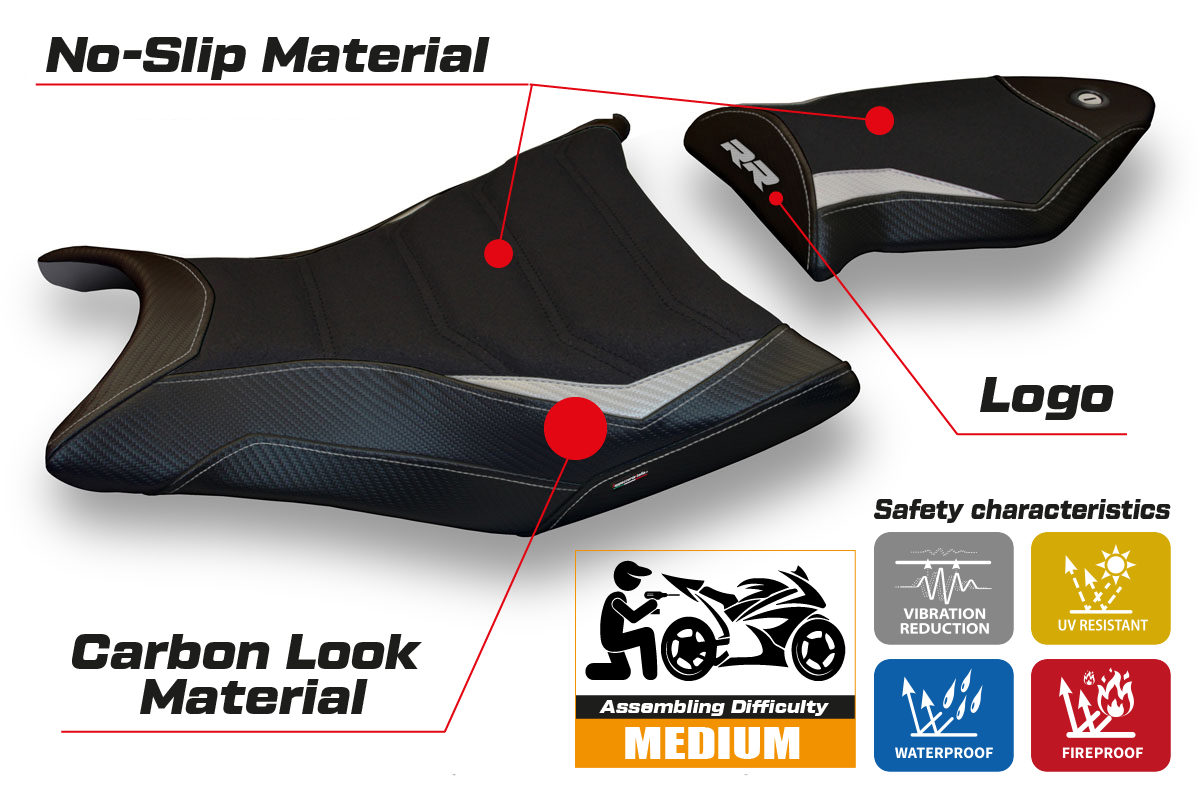 BMW S1000RR 2009-2011 Seat Cover Tappezzeria Italia TPZ Ultragrip in Silver and Black