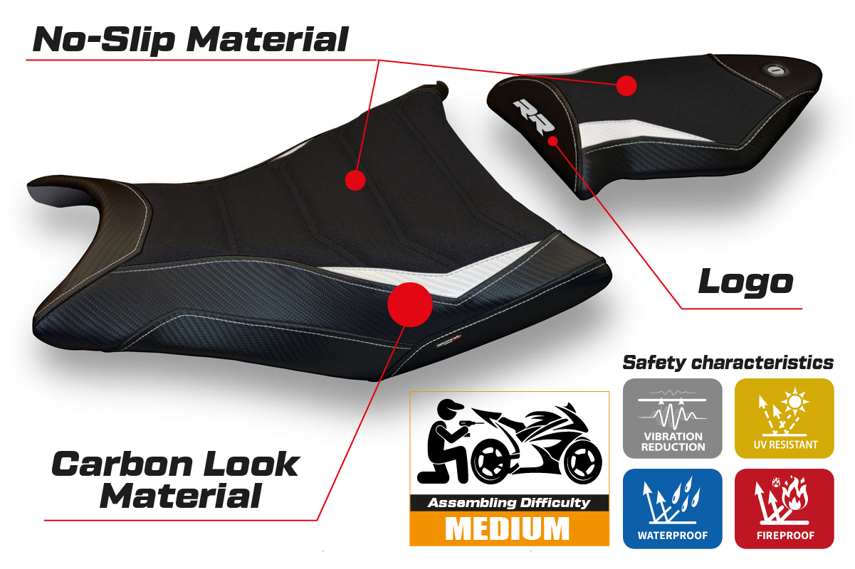 BMW S1000RR 2009-2011 Seat Cover Tappezzeria Italia TPZ Ultragrip in White and Black