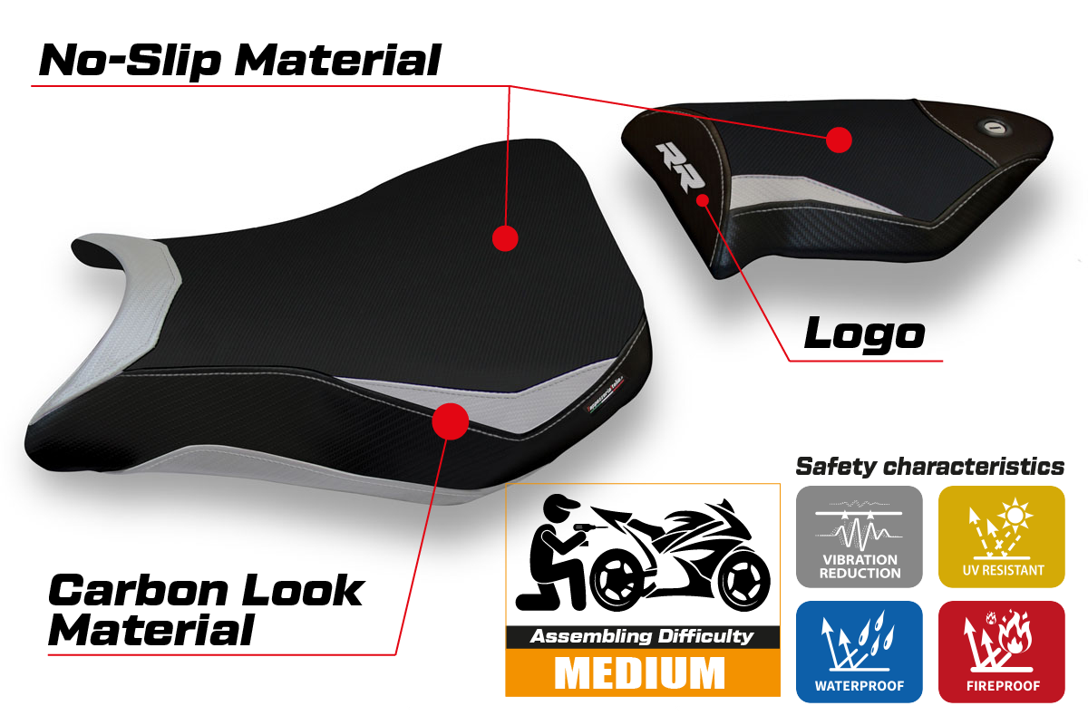 Funda de asiento BMW S1000RR 2012-2014 Tappezzeria Italia TPZ en plata y negro