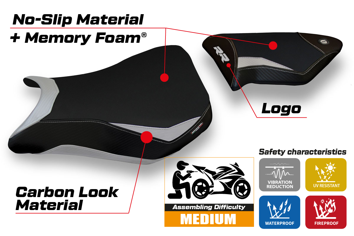 BMW S1000RR 2012-2014 Seat Cover Tappezzeria Italia TPZ Comfort in Silver and Black