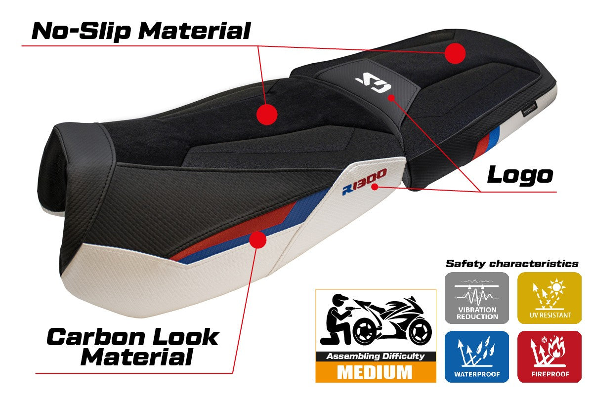 BMW R1300GS ADV Trophy 2024-2026 Seat Cover Tappezzeria Italia TPZ Ultragrip White Red Blue