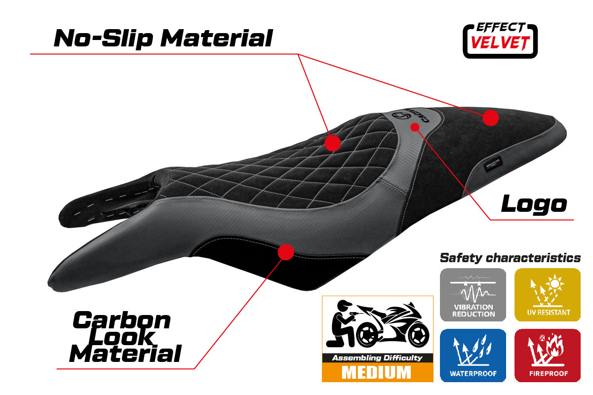 Funda de asiento Tappezzeria Italia TPZ para Cagiva Raptor 650-1000 2000-2007 en gris y negro
