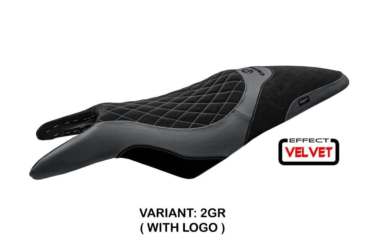 Funda de asiento Tappezzeria Italia TPZ para Cagiva Raptor 650-1000 2000-2007 en gris y negro