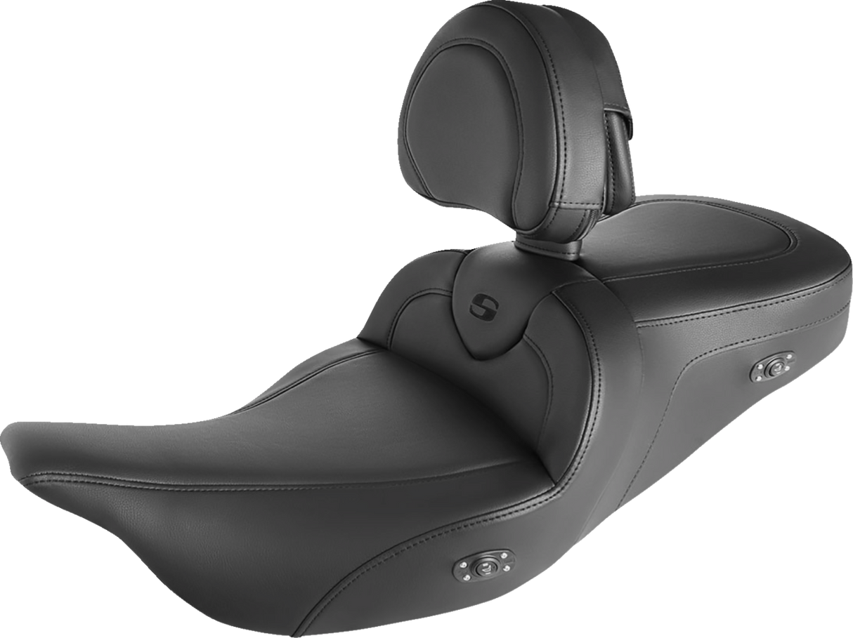SADDLEMEN Roadsofa - Asiento calefactable de alcance estándar - Con respaldo - Costuras negras 808-07B-187BRHC