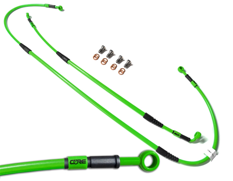 Latiguillos de freno delanteros y traseros trenzados de acero verde para Honda CRF230F 2003-2019