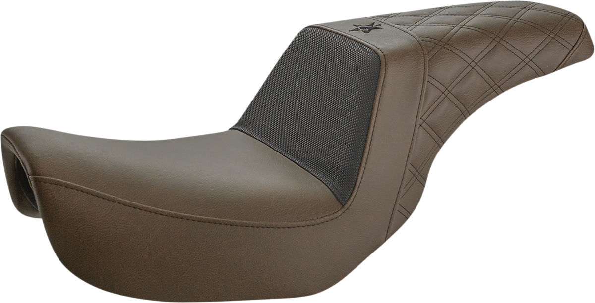 Asiento SADDLEMEN Unknown Industries - Delantero de fibra de carbono/Agarre negro lumbar/Trasero con costura de celosía - Dyna UN06-04-173BR