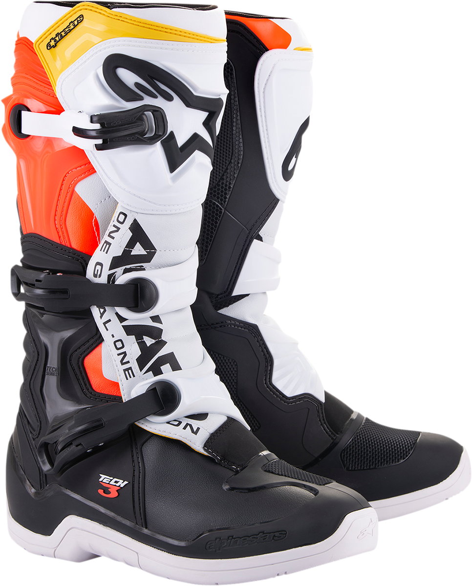 Botas ALPINESTARS Tech 3 - Negro/Blanco/Naranja - Talla 9 de EE. UU. 2013018-1238-9