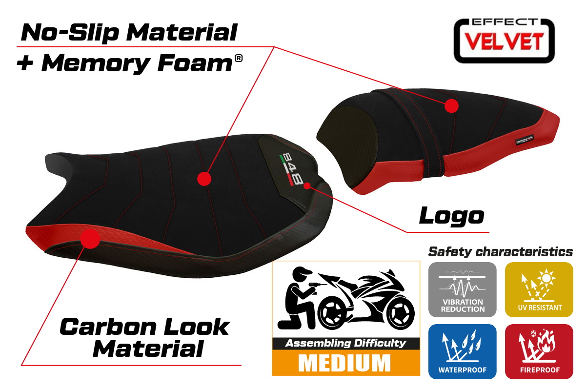 Ducati 848 2007-2013 Seat Cover Tappezzeria Italia TPZ Comfort in Red and Black