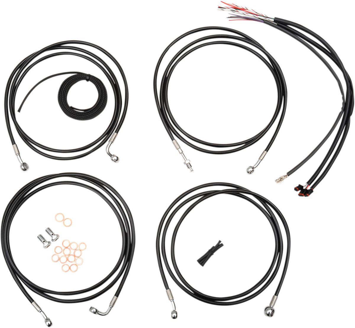 Kit completo de cable de manillar/línea de freno LA CHOPPERS - Manillar Ape Hanger de 15" a 17" - Vinilo negro LA-8052KT2-16B