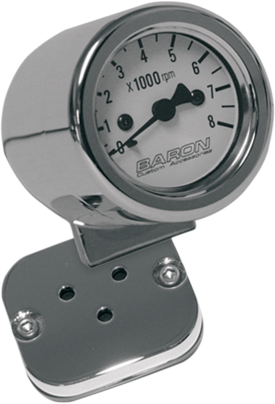 Tacómetro electrónico BARON Mini-Bullet con soporte de barra de 1" - Cromado - Cara blanca - 3-3/8" L x 2-5/16" D BA-7573-00