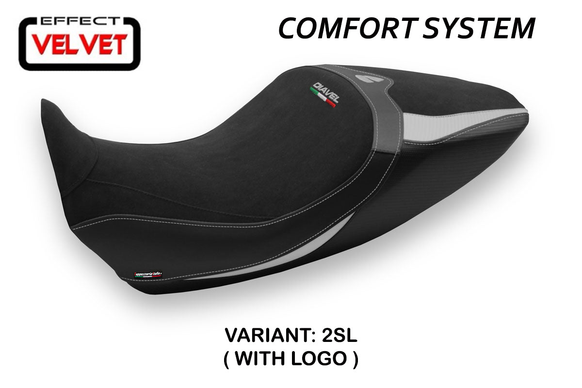 Funda de asiento Tappezzeria Italia TPZ Comfort para Ducati Diavel 1260 2019-2023 en color plata