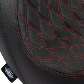 DRAG SPECIALTIES Predator Seat - Double Diamond w/ Red Sitching - Vinyl - FLSB/FXLR '18-'23 0802-1519