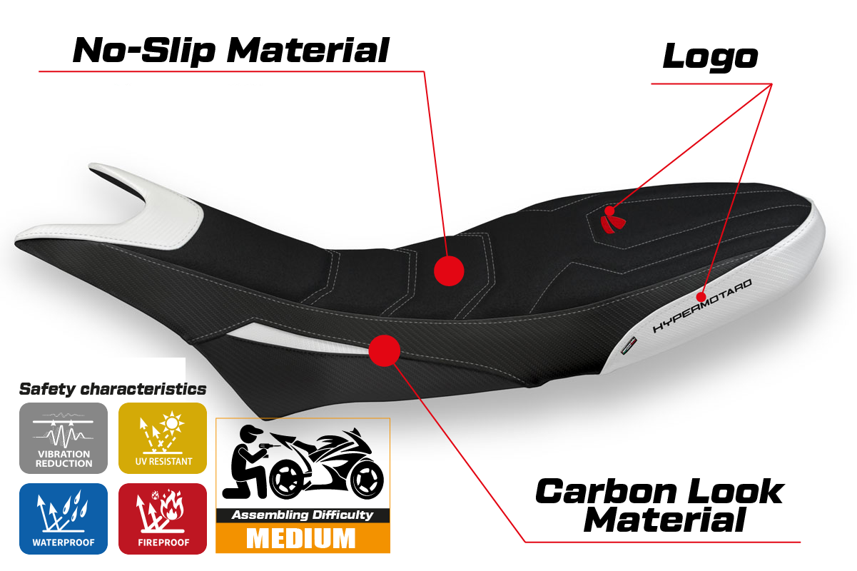 Funda de asiento Tappezzeria Italia TPZ Ultragrip para Ducati Hypermotard 950 2019-2025 en blanco