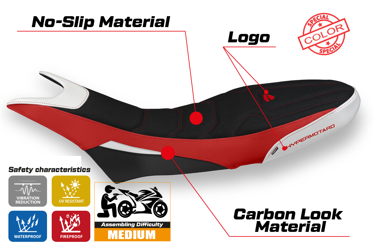 Ducati Hypermotard 950 2019-2025 Seat Cover TPZ Italia Grip Red White
