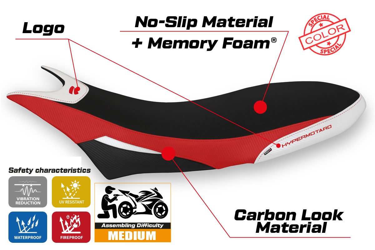 Ducati Hypermotard 950 2019-2025 Seat Cover TPZ Italia Comfort Red White