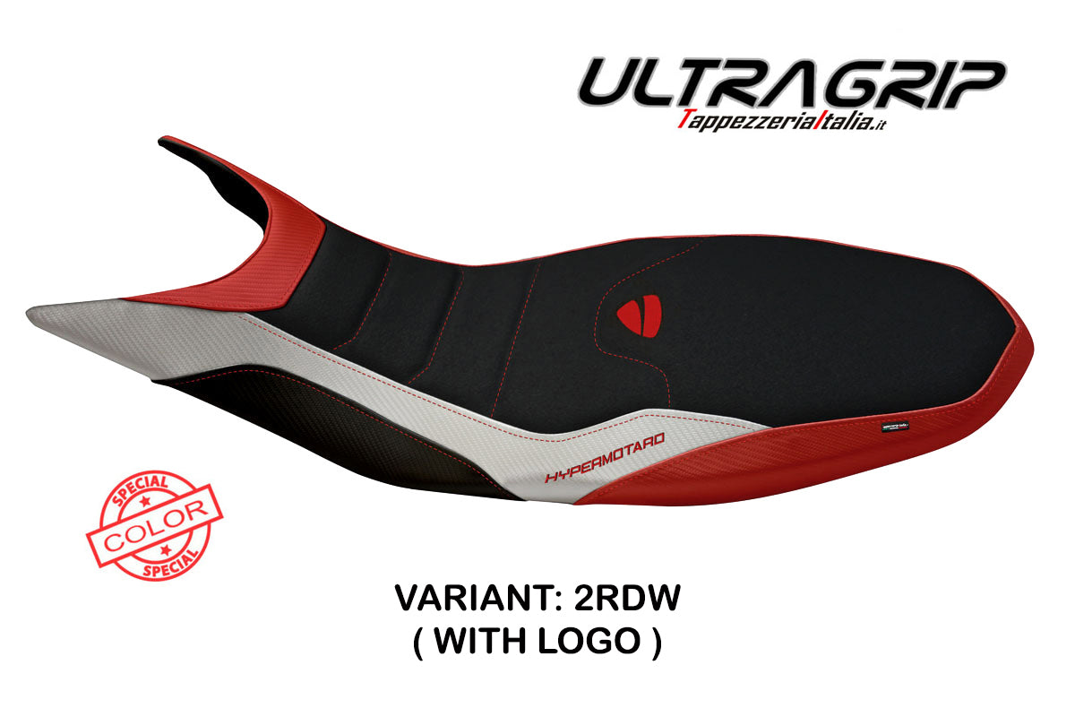 Funda de asiento Tappezzeria Italia TPZ Ultragrip para Ducati Hypermotard 821 939 2013-2018 en rojo y blanco