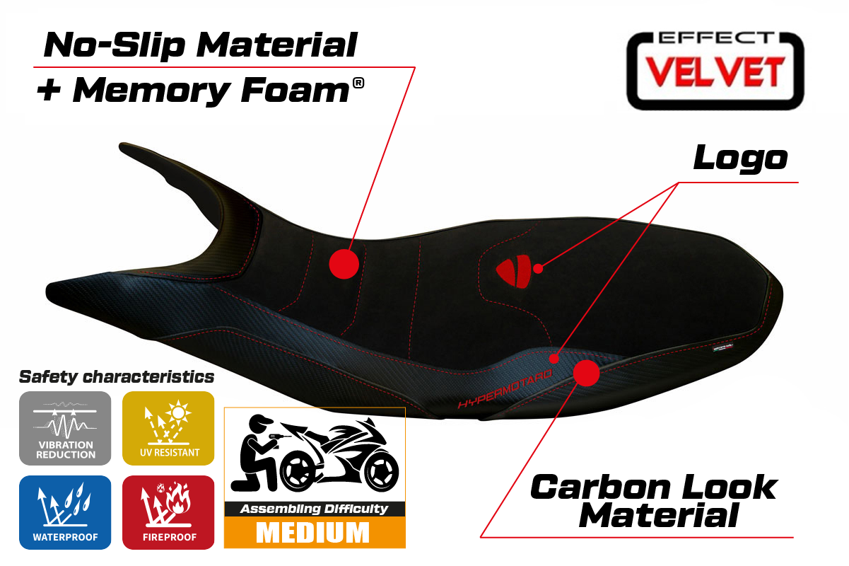 Funda de asiento Tappezzeria Italia TPZ Comfort para Ducati Hypermotard 821 939 2013-2018 en negro