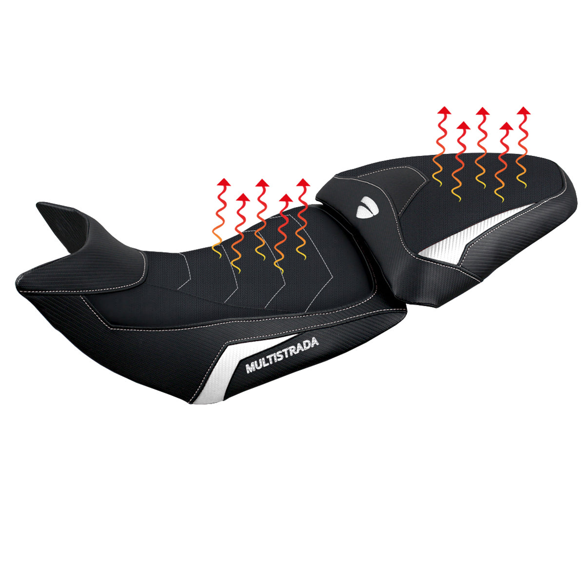 Funda de asiento calefactable Tappezzeria Italia TPZ Comfort para Ducati Multistrada 1200 1260 2015-2020 en color blanco