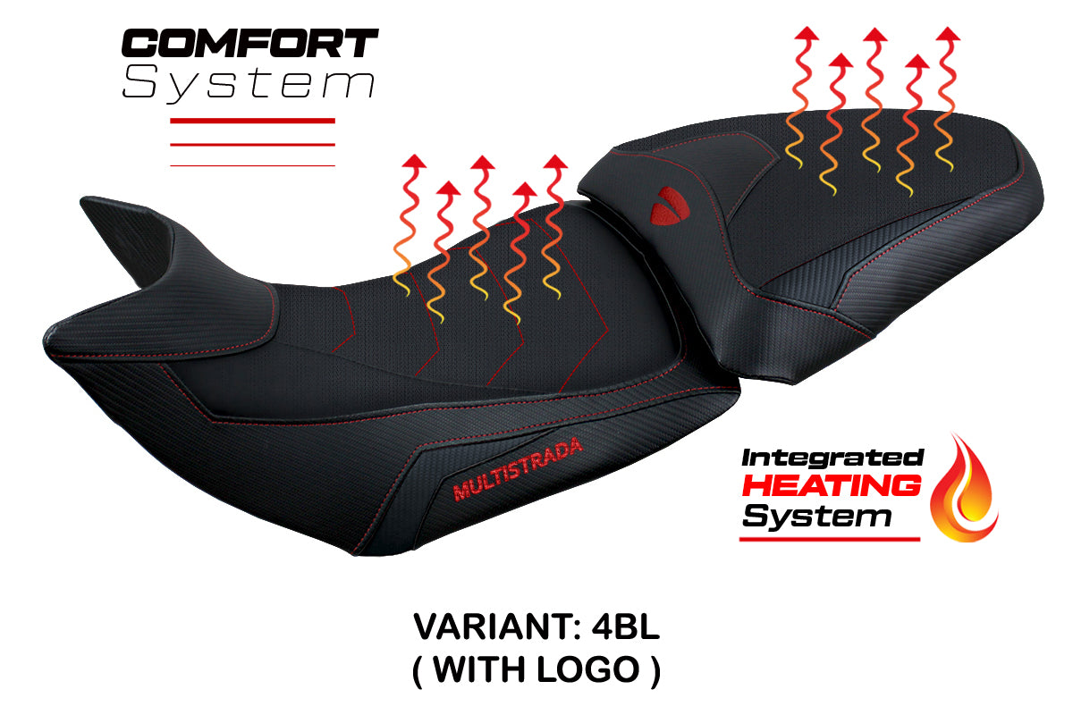 Funda de asiento calefactable Tappezzeria Italia TPZ Comfort para Ducati Multistrada 1200 1260 2015-2020 en negro
