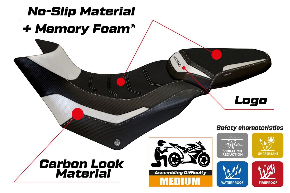 Funda de asiento Tappezzeria Italia TPZ Comfort para Ducati Multistrada 950 2017-2021 en blanco y negro