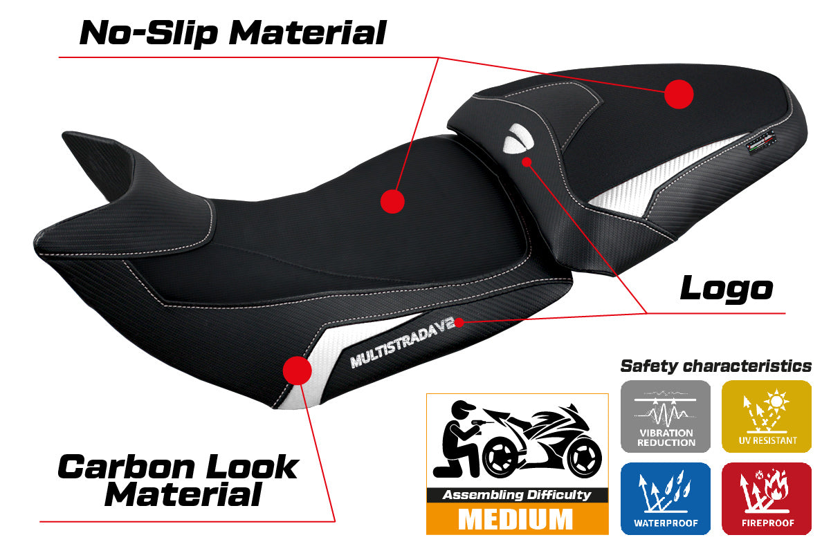 Funda de asiento Tappezzeria Italia TPZ para Ducati Multistrada V2 2021-2024 en blanco y negro