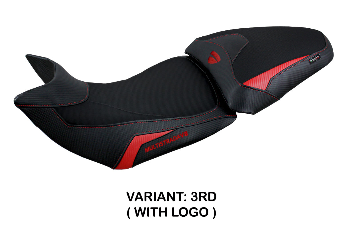 Funda de asiento Tappezzeria Italia TPZ para Ducati Multistrada V2 2021-2024 en rojo y negro