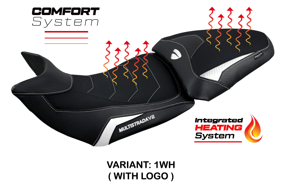 Funda de asiento calefactable Comfort Tappezzeria Italia TPZ para Ducati Multistrada V2 2021-2024 en blanco