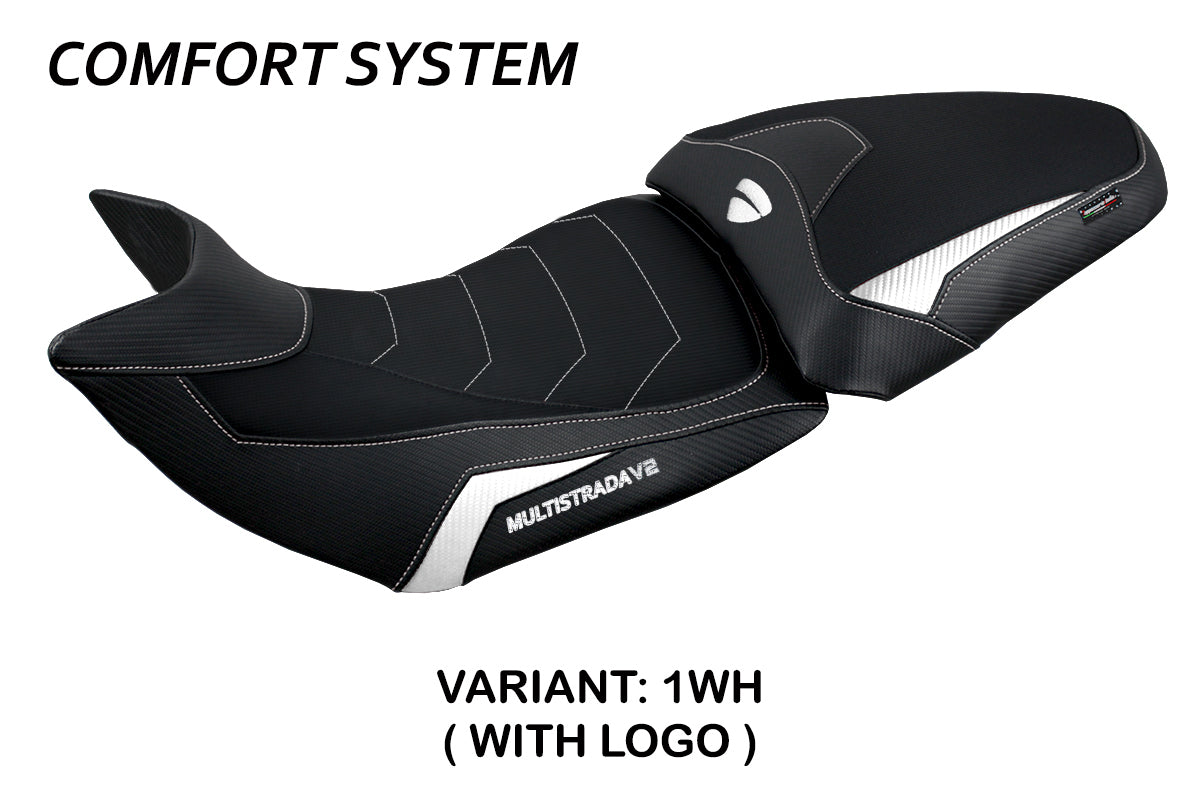 Funda de asiento Tappezzeria Italia TPZ Comfort para Ducati Multistrada V2 2021-2024 en blanco y negro
