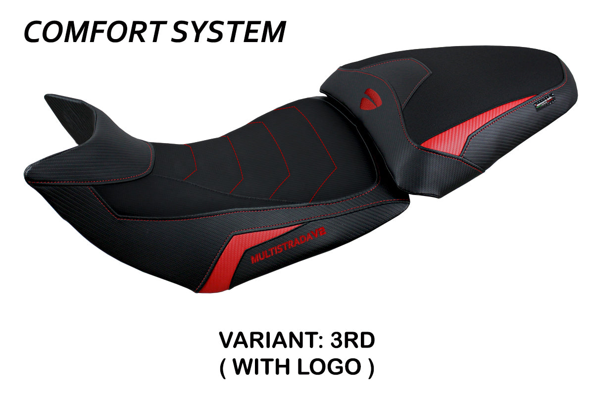 Funda de asiento Tappezzeria Italia TPZ Comfort para Ducati Multistrada V2 2021-2024 en rojo y negro