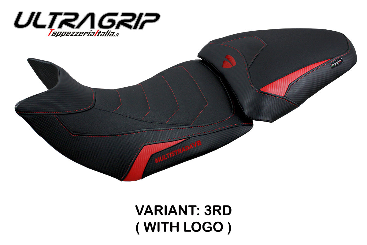 Funda de asiento Tappezzeria Italia TPZ Ultragrip para Ducati Multistrada V2 2021-2024 en rojo y negro