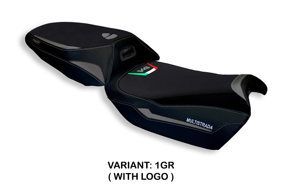 Funda de asiento Tappezzeria Italia TPZ para Ducati Multistrada V4 2021-2025 en gris y negro