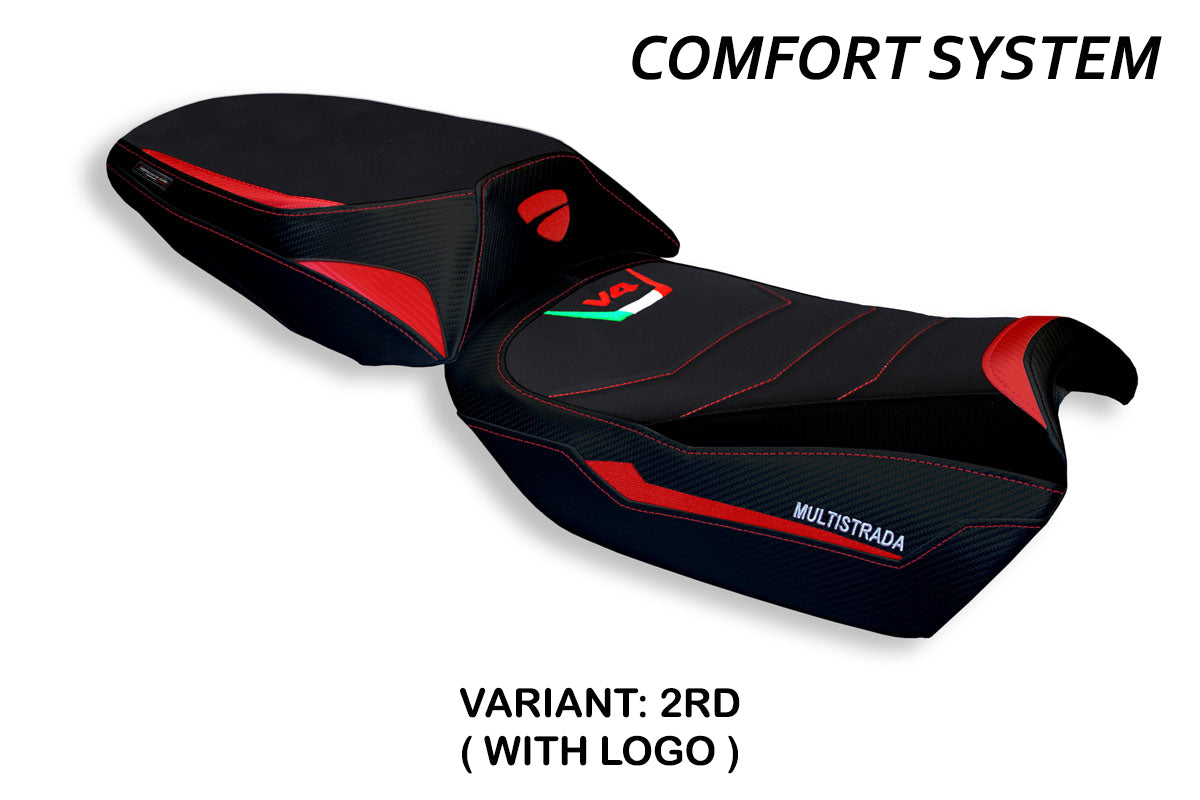 Funda de asiento para Ducati Multistrada V4 V4S 2021-2025 Tappezzeria Italia TPZ Comfort en rojo y negro