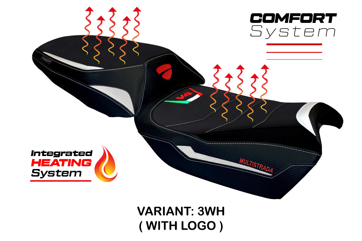 Ducati Multistrada V4 V4S 2021-2025 Comfort Heated Seat Cover Tappezzeria Italia TPZ in White